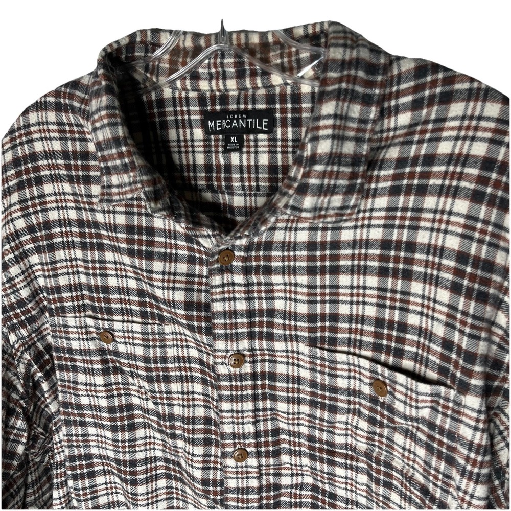 J. Crew Mercantile Plaid Button Up Flannel Shirt Men XL Brown Preppy Outdoor Dad